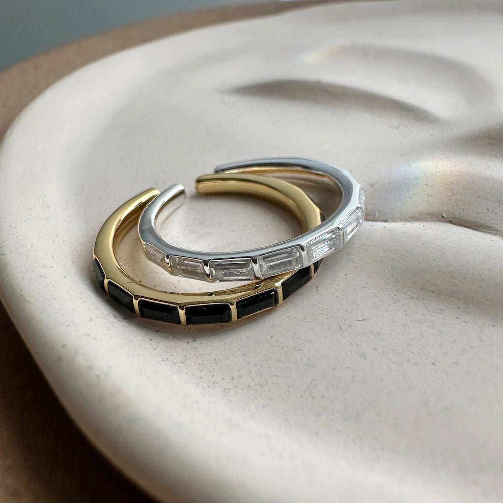 HONEYCAT Dainty Crystal Baguette Ring – Minimalist Gold, Rose Gold, Or Silver Plated (Rose Gold, Size 7)