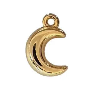 Gold crescent moon charm for bespoke jewelry designs, perfect for adding a touch of elegance.