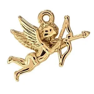Gold cupid charm with wings, drawing a bow, perfect for bespoke jewelry creations.