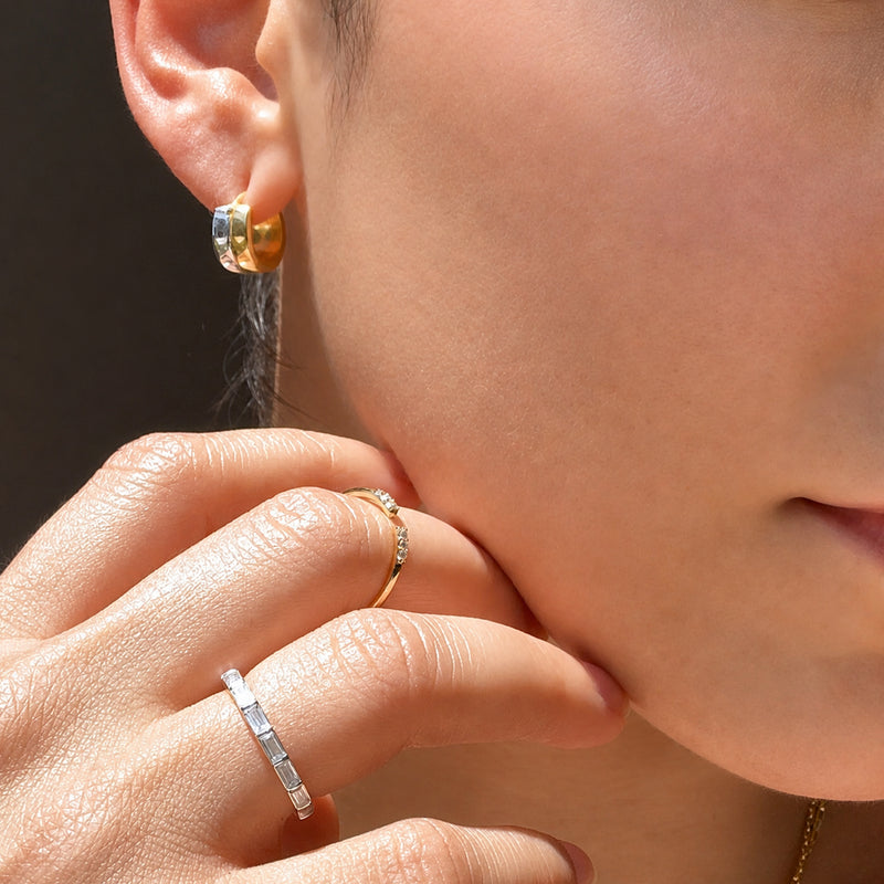 Mixed-metal curved hoop earrings