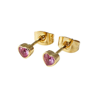 Pink Crystal Heart Stud Earrings - Honeycat Jewelry