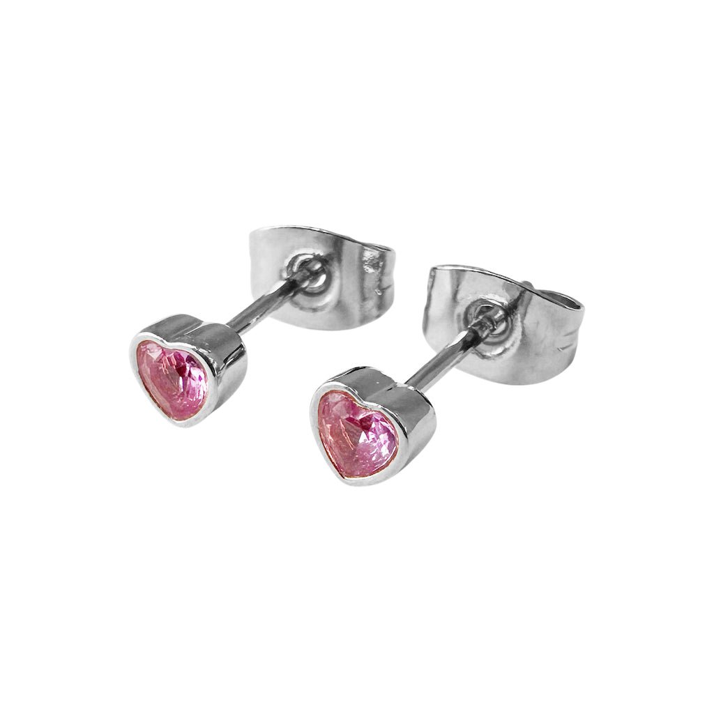 thumbnail image 2 of 9ct Gold Pink Topaz Heart Stud Earrings - 5mm Solid 9K Yellow Gold - New 2 of 6