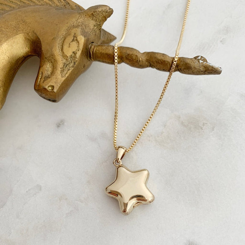 Polly Star Locket Necklace with a shiny star charm on a faceted chain, perfect for layering and everyday wear.