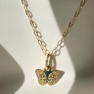 Solid 14k Gold Tiny Butterfly Charm - Honeycat