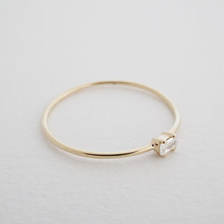 Tiny White Topaz Baguette Ring, 14k Gold - Honeycat Jewelry