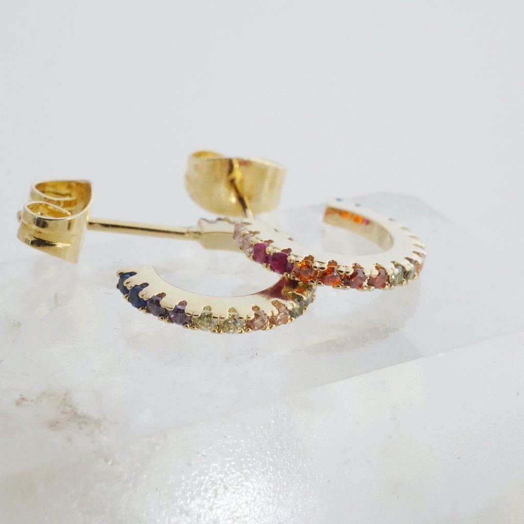 Rainbow Crystal Huggie Hoops Earrings HONEYCAT Jewelry 