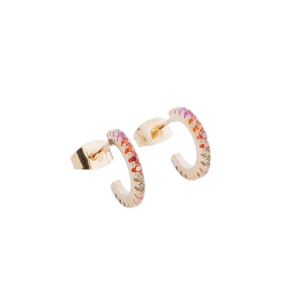 Rainbow Crystal Huggie Hoops Earrings HONEYCAT Jewelry Rose Gold Rainbow 