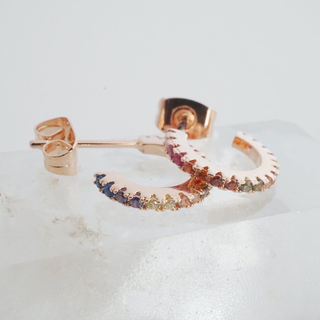 Rainbow Crystal Huggie Hoops Earrings HONEYCAT Jewelry 