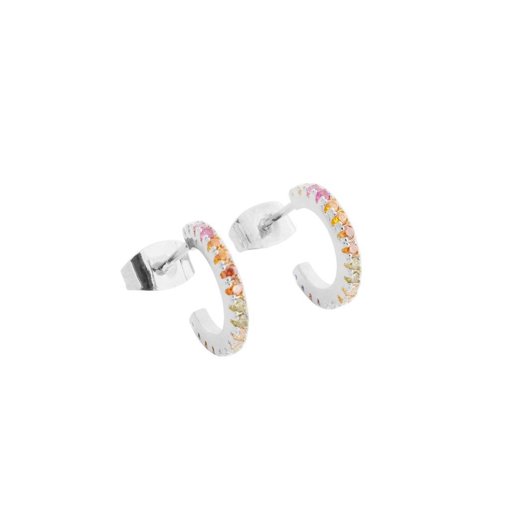 Rainbow Crystal Huggie Hoops Earrings HONEYCAT Jewelry Silver Rainbow 