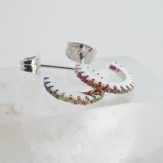 Rainbow Crystal Huggie Hoops Earrings HONEYCAT Jewelry 