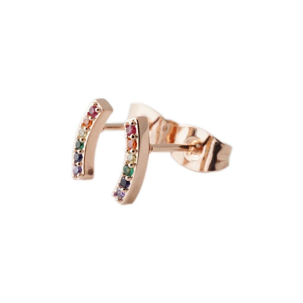 Rainbow Crystal Arc Earrings Earrings HONEYCAT Jewelry Rose Gold Rainbow 