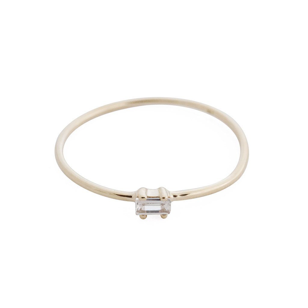 Tiny White Topaz Baguette Ring, 14k Gold Rings HONEYCAT Jewelry Gold 5 