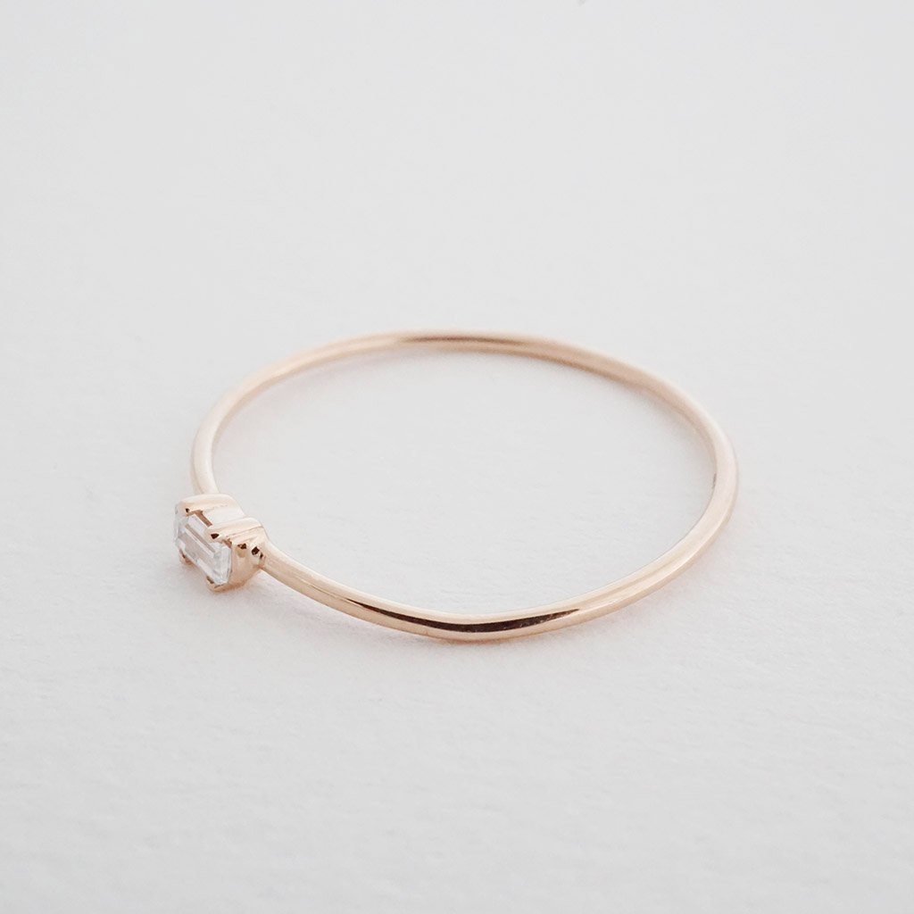 Tiny White Topaz Baguette Ring, 14k Gold Rings HONEYCAT Jewelry 