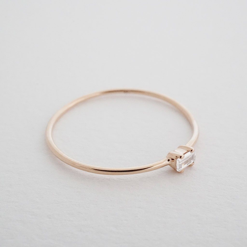 Tiny White Topaz Baguette Ring, 14k Gold Rings HONEYCAT Jewelry 