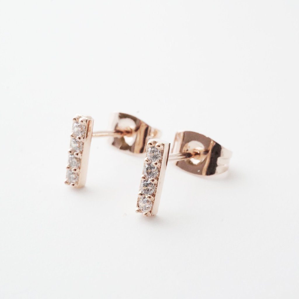 Crystal Drop Bar Earrings Earrings HONEYCAT Jewelry Rose Gold 