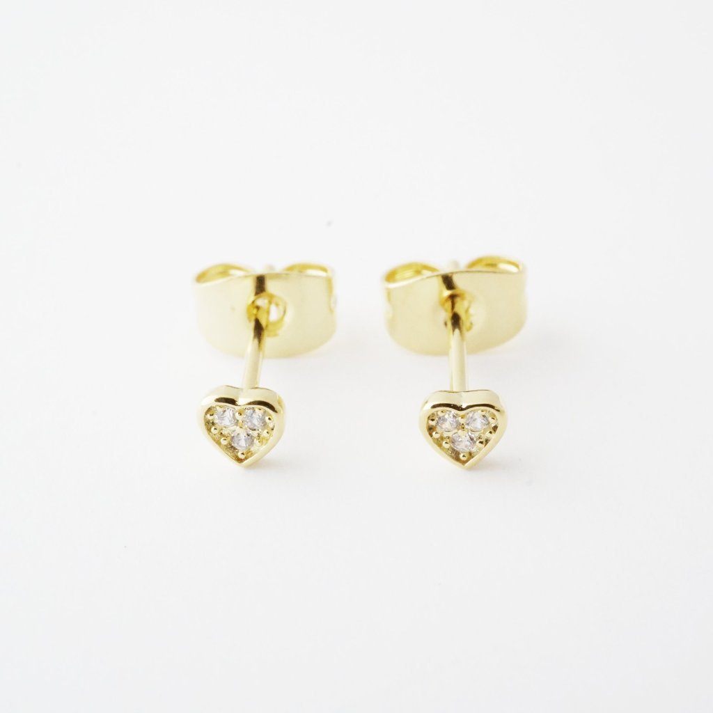 Mini Heart Crystal Stud Earrings Earrings HONEYCAT Jewelry Gold 