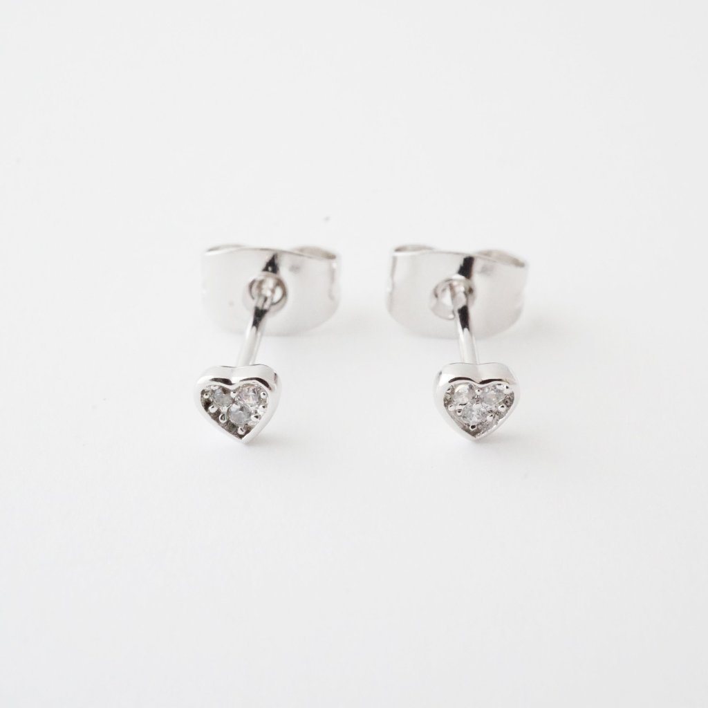 Mini Heart Crystal Stud Earrings Earrings HONEYCAT Jewelry Silver 