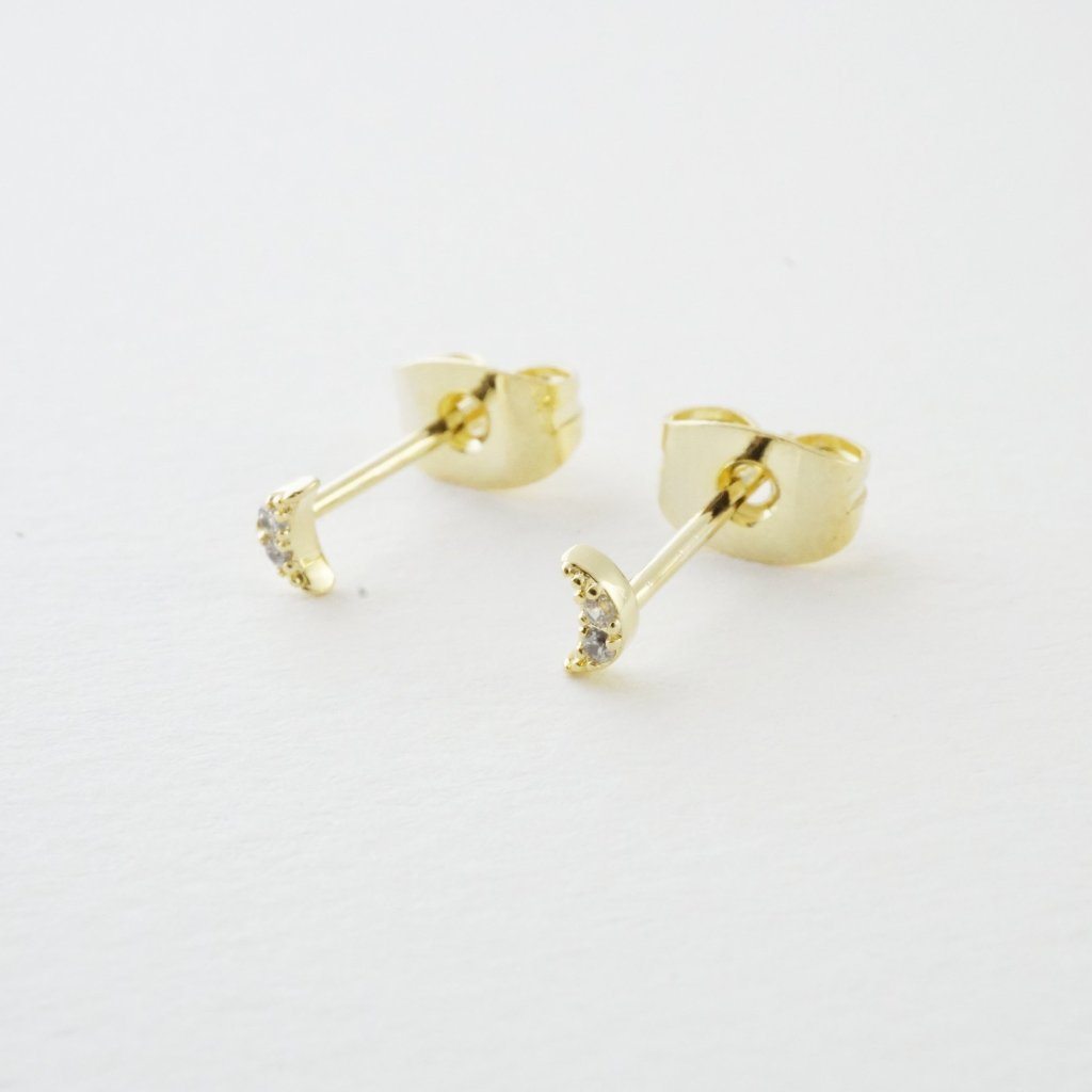 Mini Moon Crystal Stud Earrings Earrings HONEYCAT Jewelry Gold 