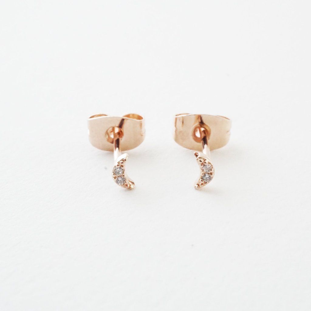 Mini Moon Crystal Stud Earrings Earrings HONEYCAT Jewelry Rose Gold 