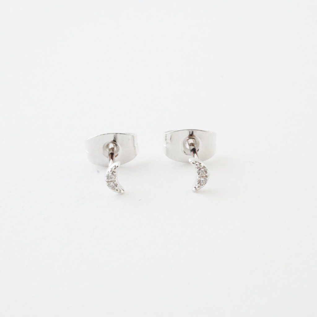 Mini Moon Crystal Stud Earrings Earrings HONEYCAT Jewelry Silver 