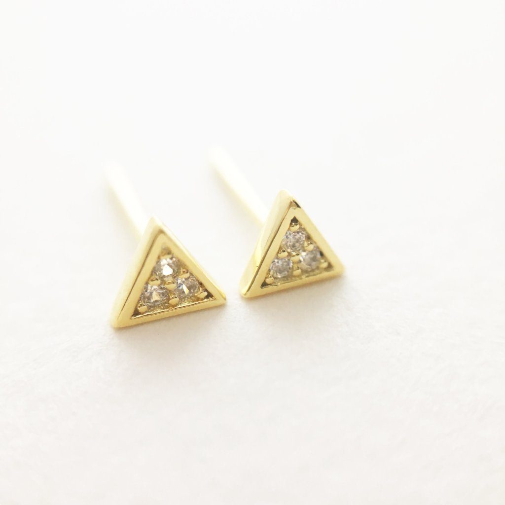 Mini Crystal Triangle Stud Earrings Earrings HONEYCAT Jewelry Gold 