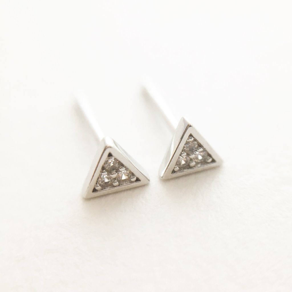 Mini Crystal Triangle Stud Earrings Earrings HONEYCAT Jewelry Silver 