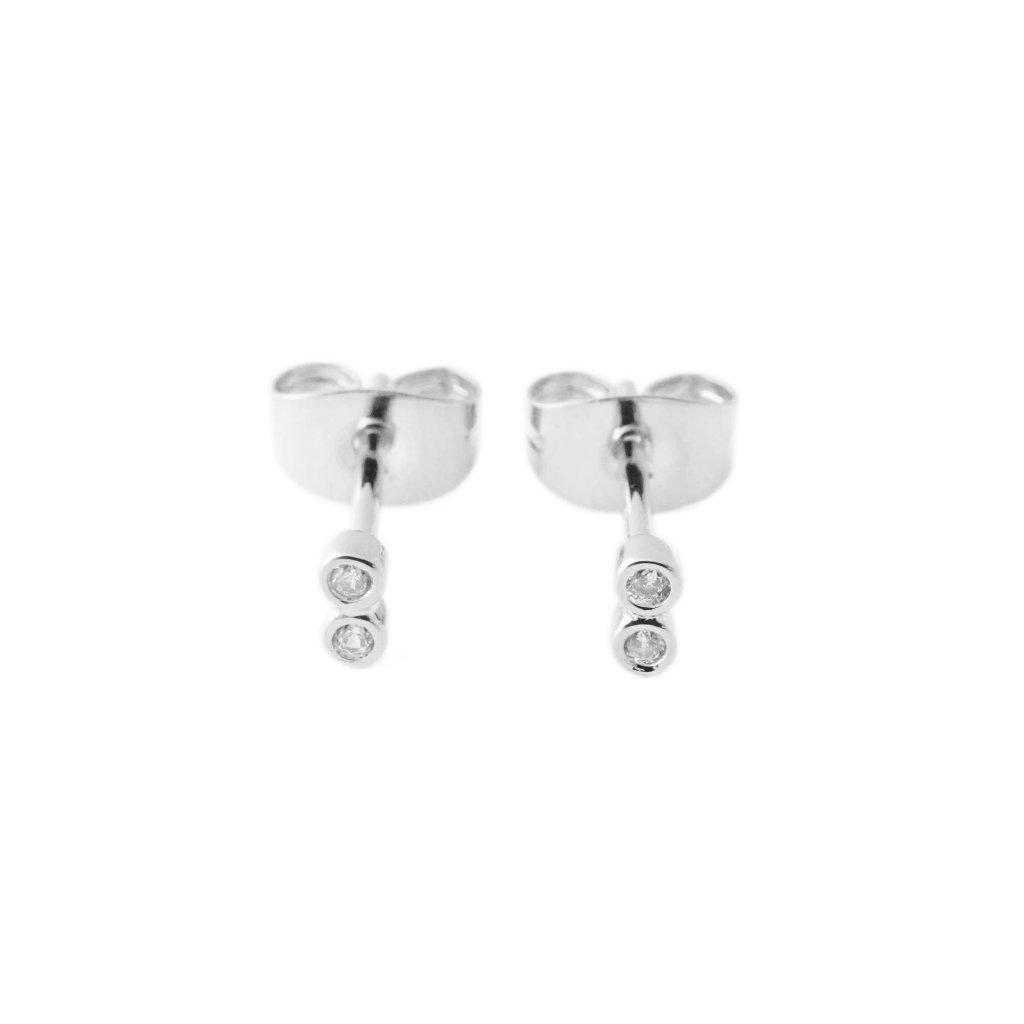 Double Crystal Stud Earrings Earrings HONEYCAT Jewelry Silver 
