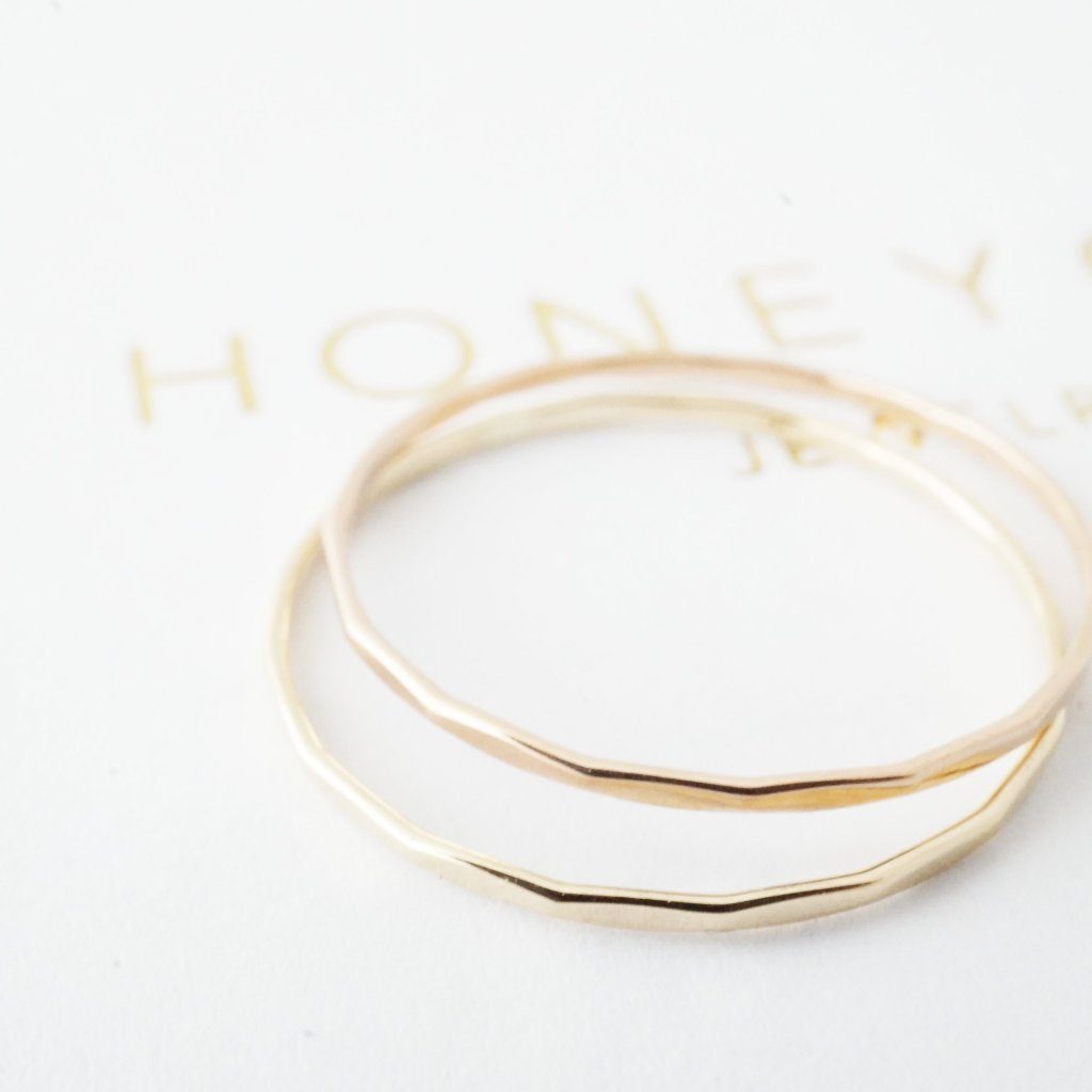 Hammered Skinny Stacking Ring, 14k Gold Rings HONEYCAT Jewelry 