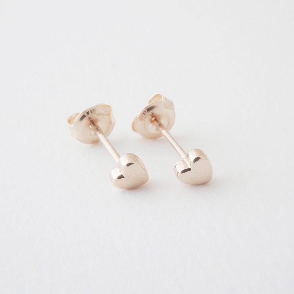 Mini Heart Studs, 14k Gold Earrings HONEYCAT Jewelry 