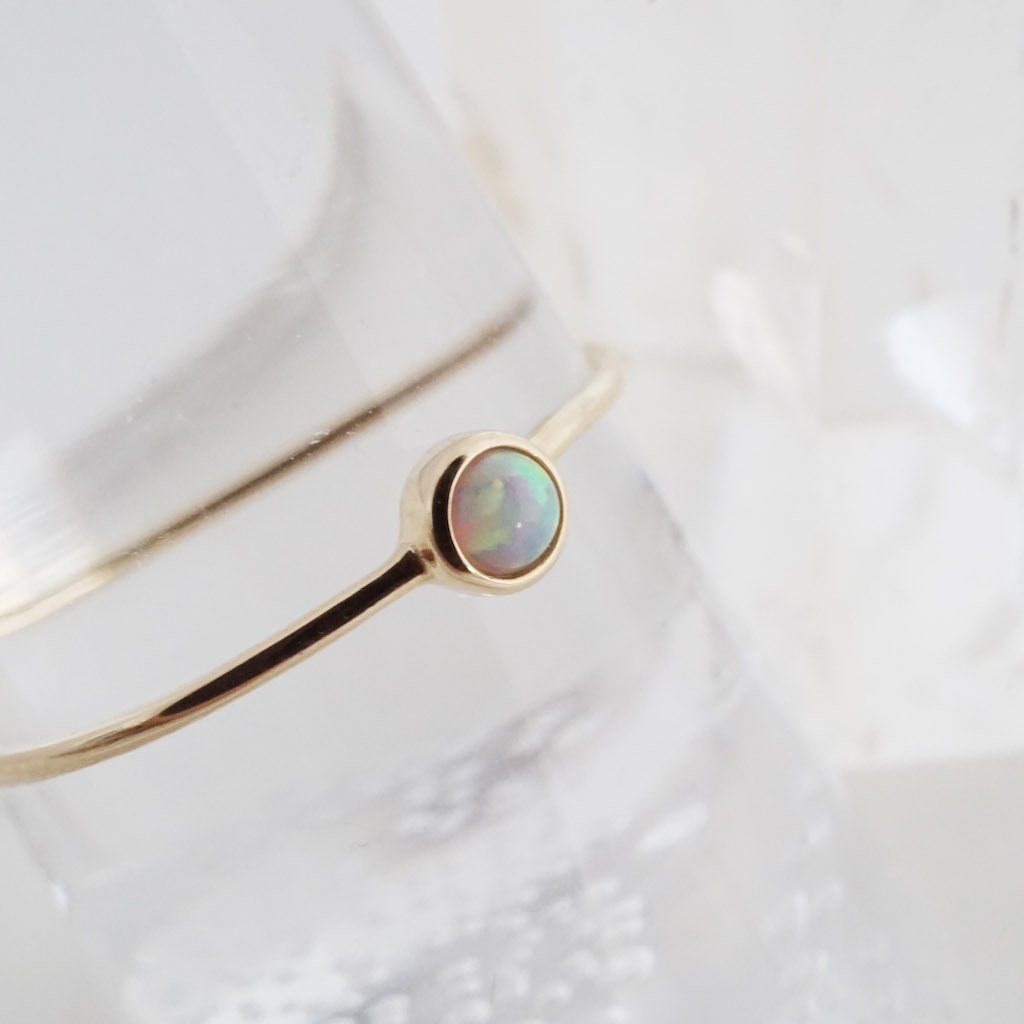 Opal Solitaire Ring, 14k Gold Rings HONEYCAT Jewelry 