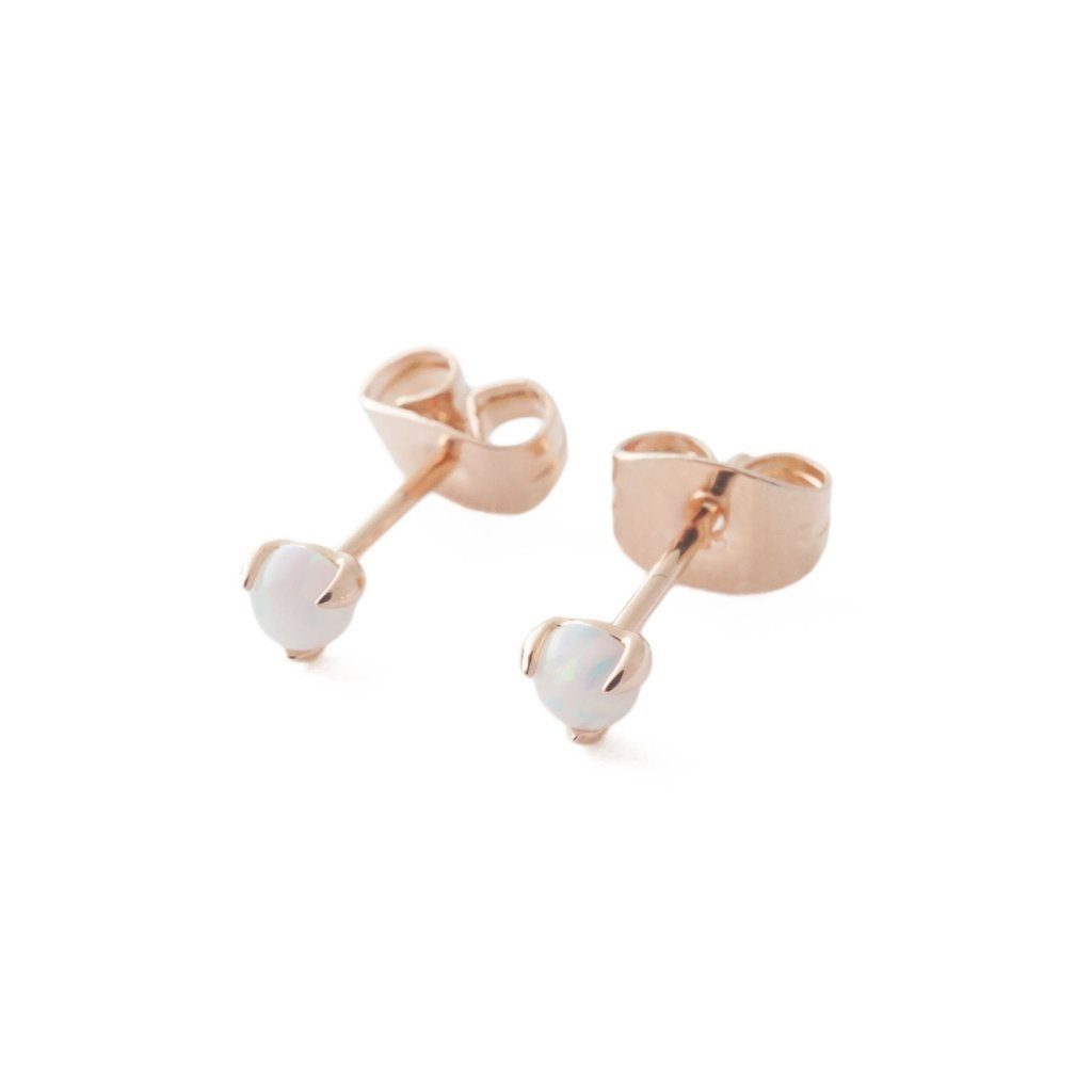 Opal Orb Solitaire Studs Earrings HONEYCAT Jewelry Rose Gold 