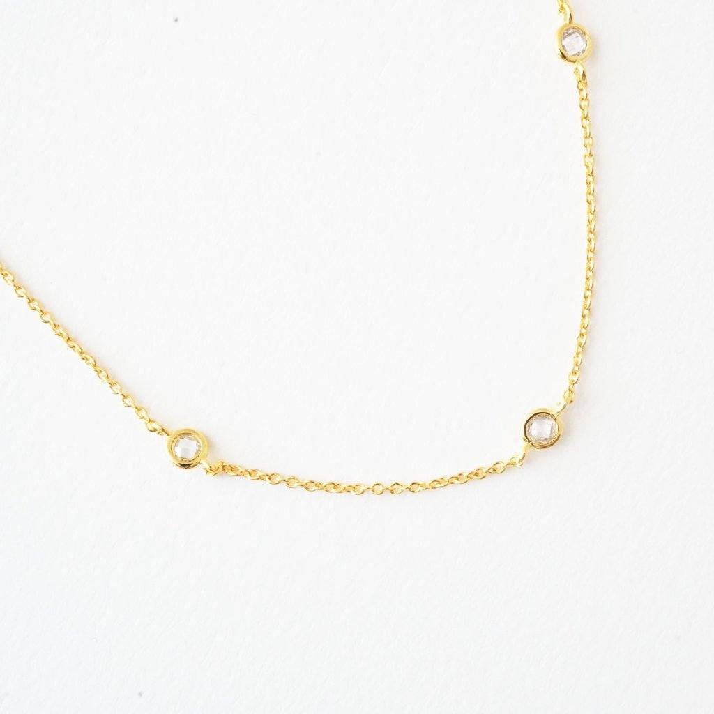 Crystal Bezel Trio Necklace Necklaces HONEYCAT Jewelry Gold 