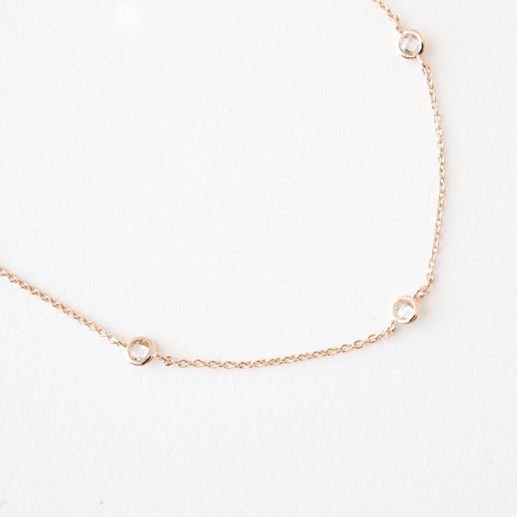 Crystal Bezel Trio Necklace Necklaces HONEYCAT Jewelry Rose Gold 