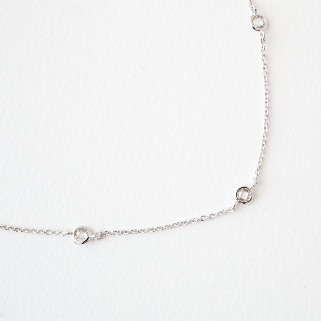 Crystal Bezel Trio Necklace Necklaces HONEYCAT Jewelry Silver 