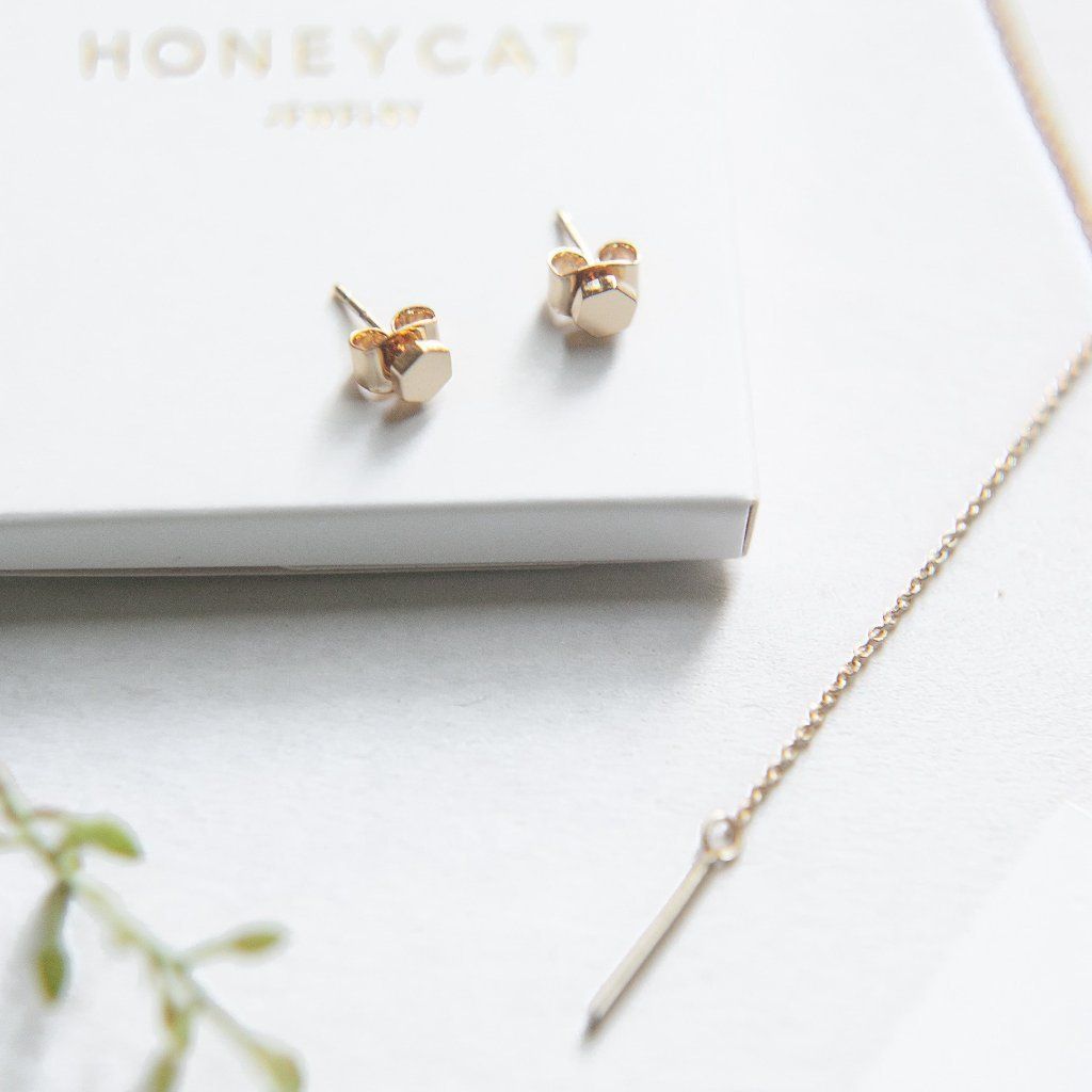 Mini Hexagon Stud Earrings Earrings HONEYCAT Jewelry 